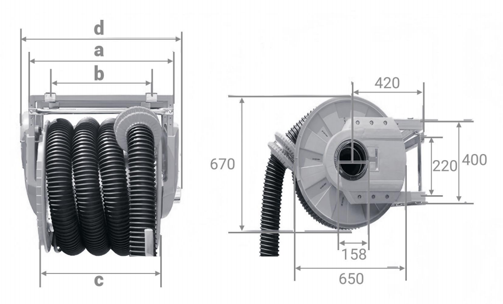 Retractable Exhaust Hose Reel System for Automotive Plant Maintenance Vehicle Fume Extractor