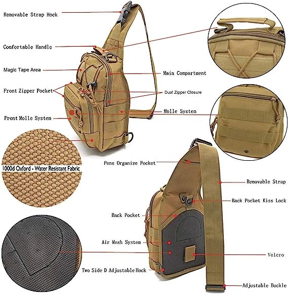 Tactical Shoulder Sling Bag Small Outdoor Chest Pack For Men Traveling, Trekking, Camping, Rover Sling Daypack
