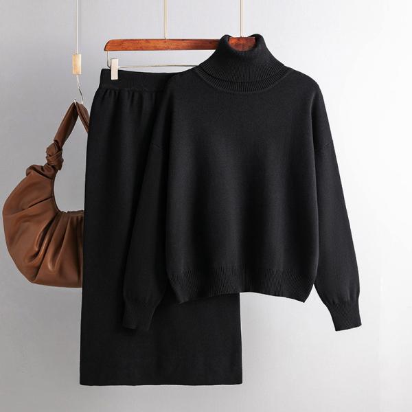 Women s Sweaters Regular Fit Free Shipping Available Now New Solid Color High Neck Sweater Half body Wrap Hip Skirt Set