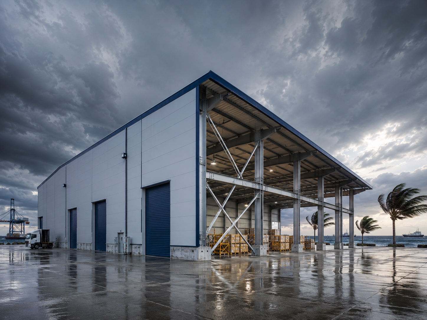 Wind Load Rated Prefabricated Steel Warehouse Hurricane Resistant Structure