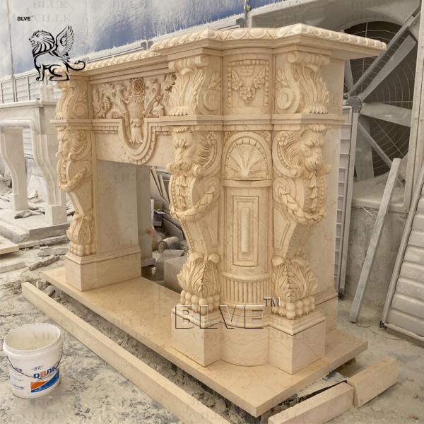 Marble Fireplace Stone Lions French Style Fireplace Mantel Beige Travertine Luxury Home Decor Modern Design