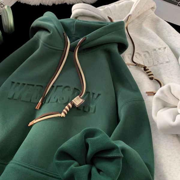 Support Customization Winter Embroidered Alphanumeric Knitted Polyester/Cotton Hoodies Thick Raised Prints Oversized Fit