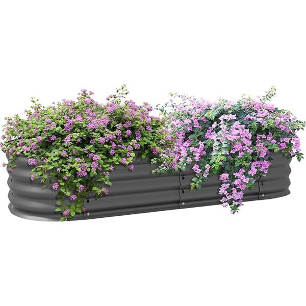 Oval cinza escuro galvanizado Camas de jardim levantadas Kit ao ar livre para vegetais