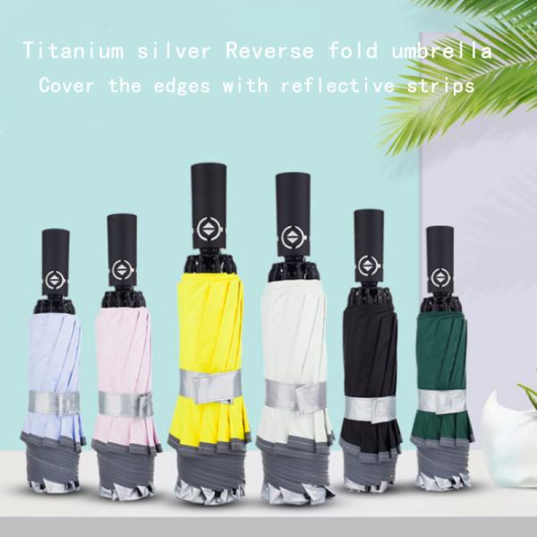 Tech Titanium Silver Coating Custom Fold Inverted Reverse Umbrella for Stylish Design