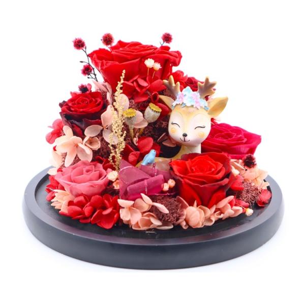 Christmas Reindeer Eternal Rose Flower In Glass Perfect For Gift