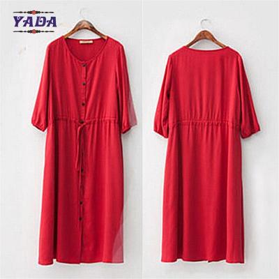 100% algodão longa casual cor vermelha e tamanho grande desenhos vestidos de mulher baratos fotos vestido de escritório para senhoras feitas na China