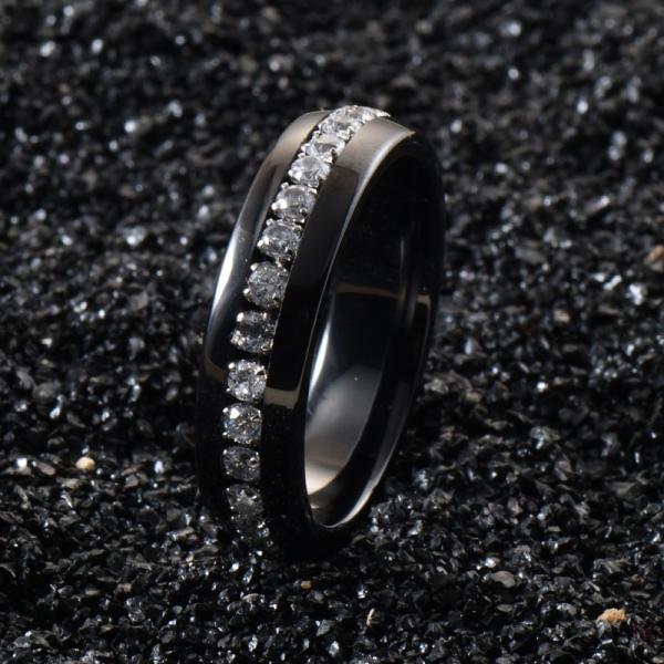 Anillos de cerámica negros para pareja con diamantes completos de 6MM con engaste invisible