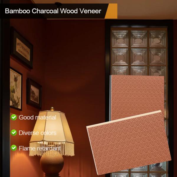 Nuevo modelo de tablero de decoración interior de chapa de madera de carbón de bambú impermeable y a prueba de humedad para espacios comerciales