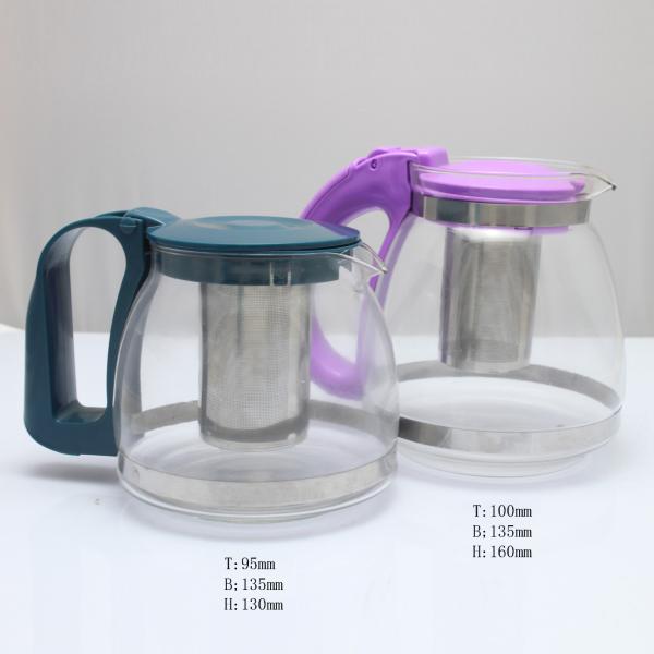 2016 high quality heat resistant glass teapot with stainless steel filter and plastic handle
