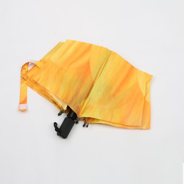 Lightweight Orange Three Fold Umbrella Custom Digital Printing Flower Print Inside