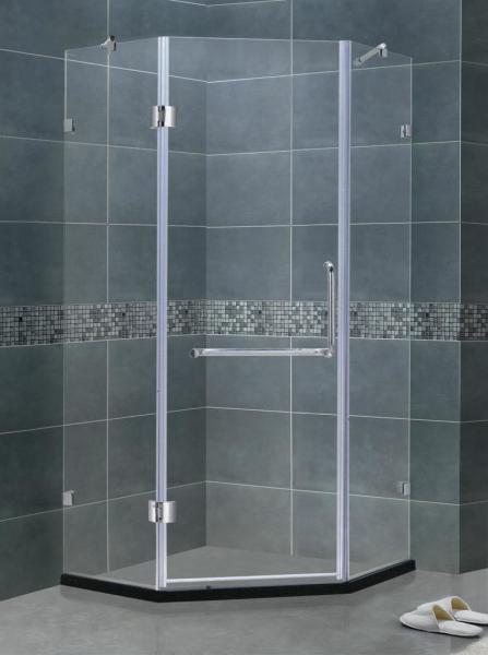 Frameless 8 / 10 MM Glass Shower Screens Clear Tempered With Stainless Steel Two Support Bars