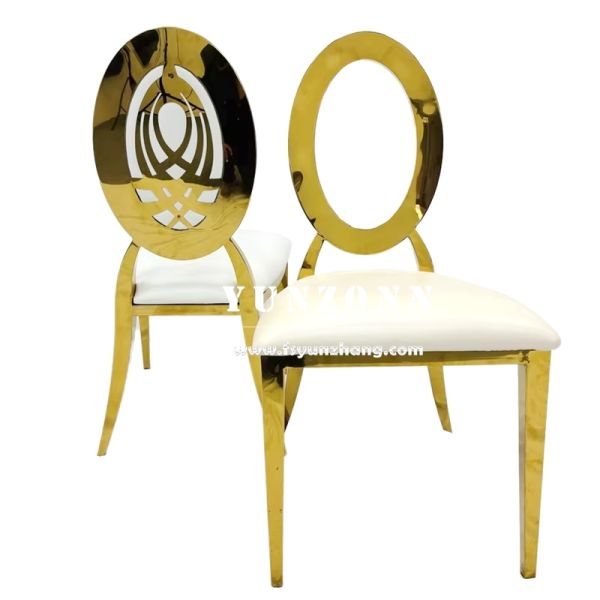 Gold Royal Hotel Event Wedding Commercial Furniture 304 Stainless Steel Chair with Oval Back Flower Design