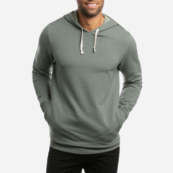 Custom Logo Knit Embroidered Men Hoodies Cotton Blank Drawstring Slim Side Pocket Hoodie