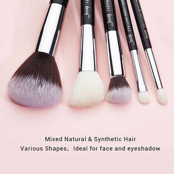 Jessup Full Size Black And Silver Makeup Brushes For Beauty School