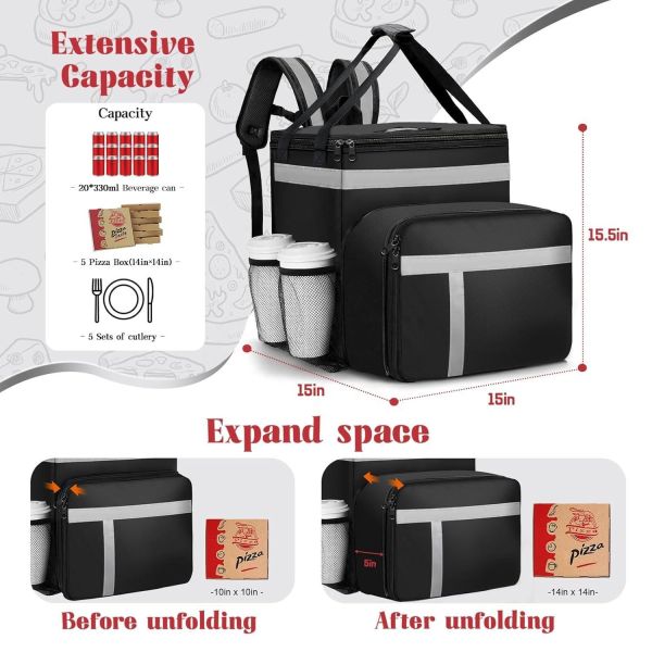 Large Grocery Storage Fast Food Free Delivery Thermal Distribution Motorcycle Food Delivery Bag Bike Boxes Takeaway Rider Food Waterproof Thicken Outdoor Backpack Food Delivery Insulated Pizza Bag