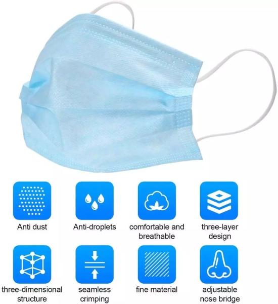 Anti Allergic Disposable 3 Ply Non Woven Face Mask For Health Care