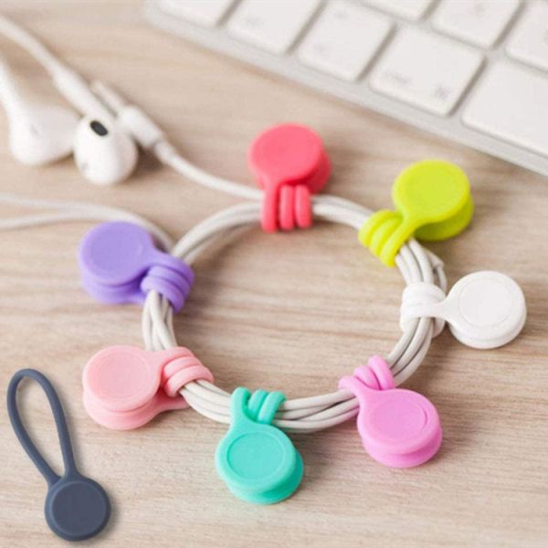 Silicone Reusable Colorful Magnetic Cable Rubber Zip Ties Clip for Electronics Magnetic Cable Organizer Cable Ties
