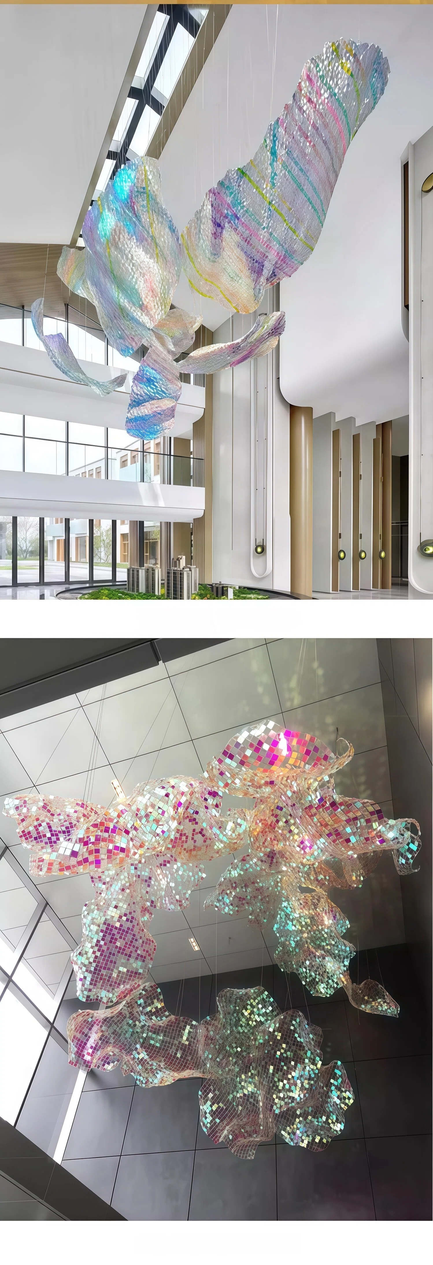 JYLIGHTING Modern Wavy Mesh Mosaic Glass Chandelier, Steel‑Framed Hanging Art Light for Commercial Atrium, Exhibition Hall & Sales Showroom Projects