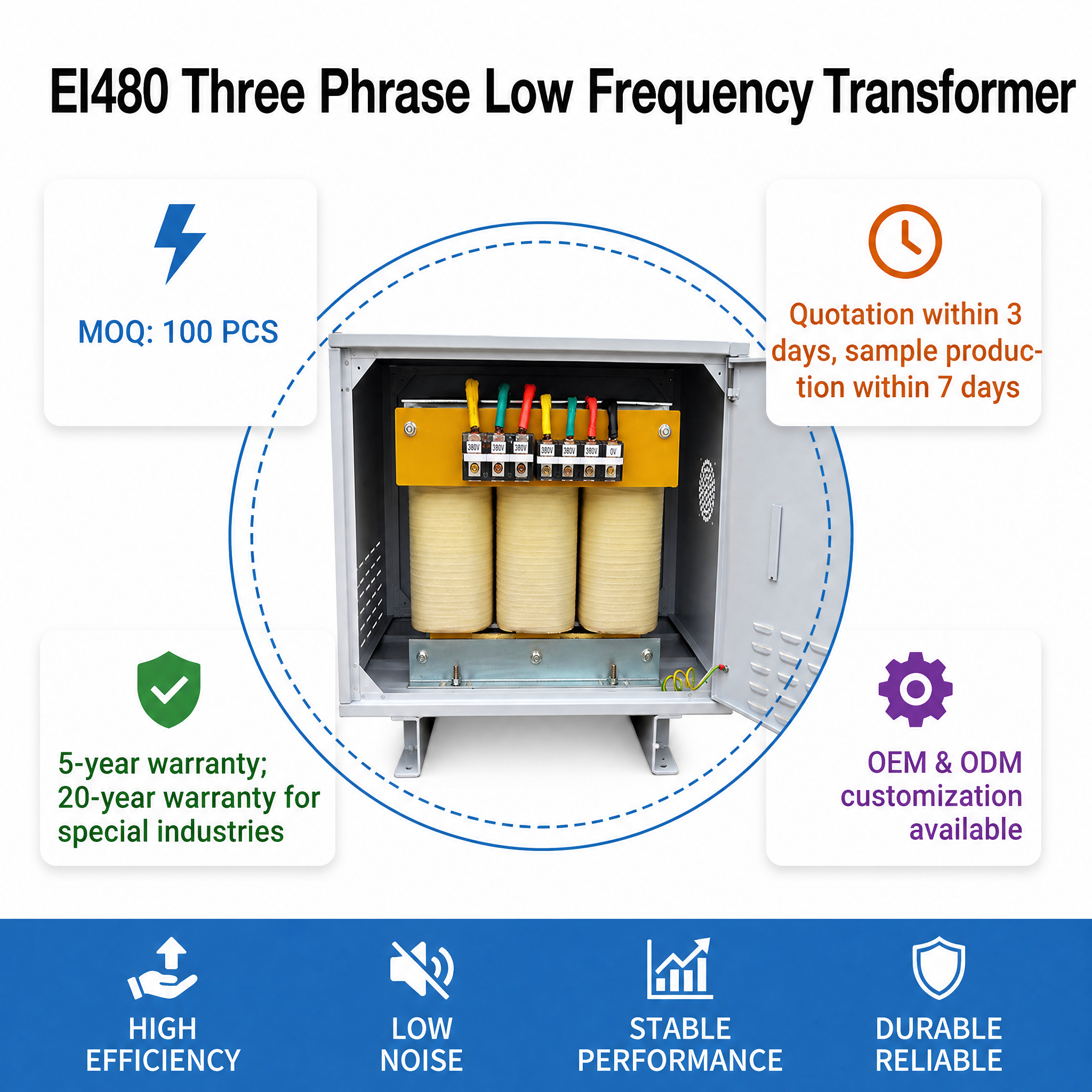 EI480 Custom 50KVA Three Phase Transformer Industrial Control Power Unit