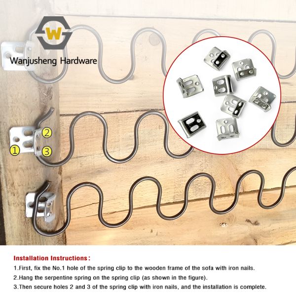 Wholesale Price Custom 4-Hole Sofa Spring Clips Hardware Accessories Iron Furniture Serpentine Springs