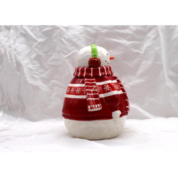 Home Ceramic Cookie Jar / Christmas Snowman Cookie Jar With Headphone Dolomite Material