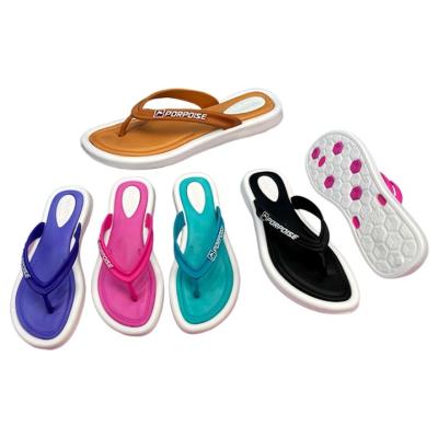 PVC Women Flip Flops with Letter Print Strap and Thick Two-tone Sole