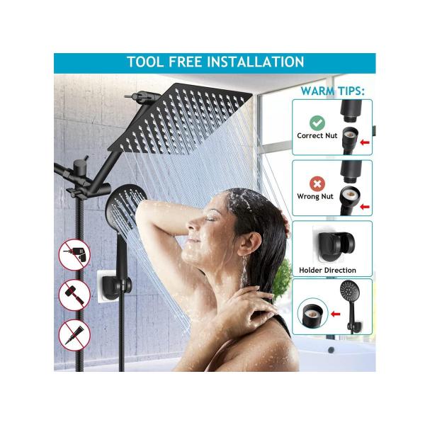High Pressure Rain Shower Head With Adjustable Extension Arm And Handheld Function Hot Cold Water