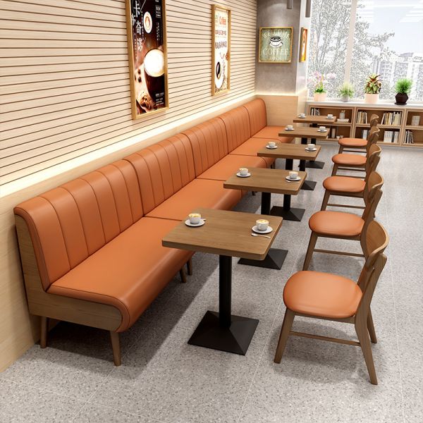 Foshan Factory Restaurant Table and Chairs Commercial Coffee Table With Chair Solid Wood Booth Sofa Seating for Restaurant