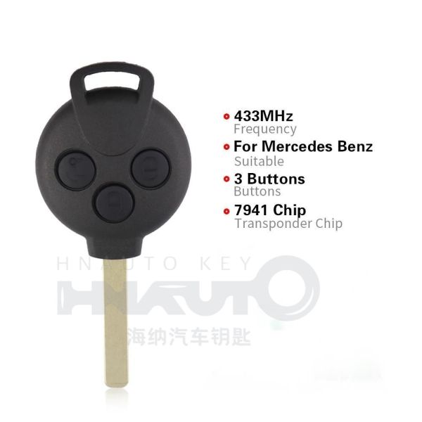 HN021BBC Mercedes-Benz Smart Fortwo 451 2007-2013 3 Button Remote Key 433MHz 7941 Chip