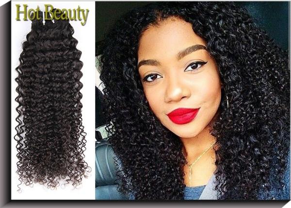 Brazilian Human Hair Weft Kinky Curly Flat Curly Black Color Last Longer Healthy Ends