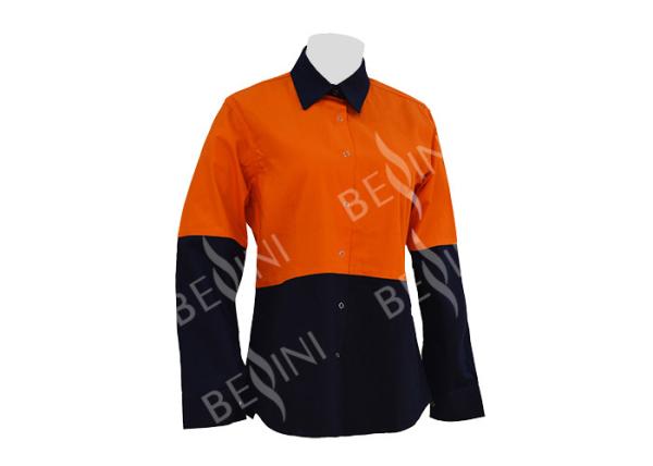 Spring / Summer Womens Workwear Shirts , Ladies Cotton Work Shirts Long Sleeve