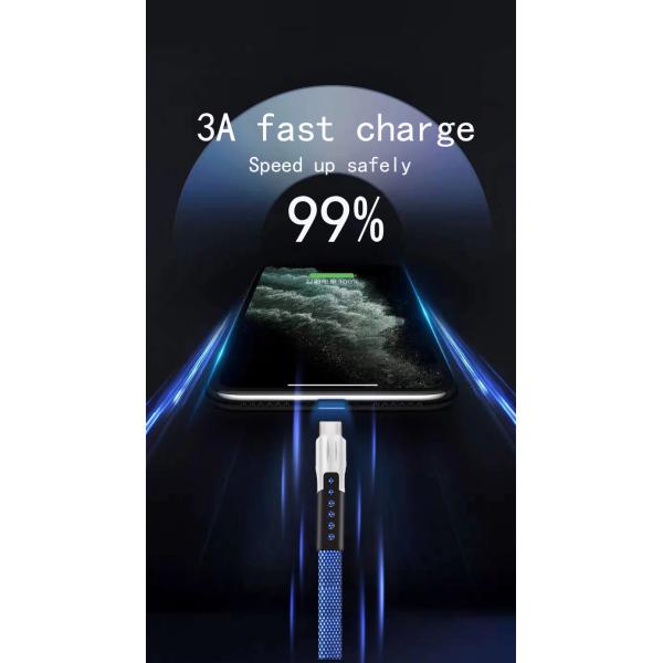 3.1A USB 2.0 Charging Cable For Type C Blue Flat Denim Tinned Copper 1.5m