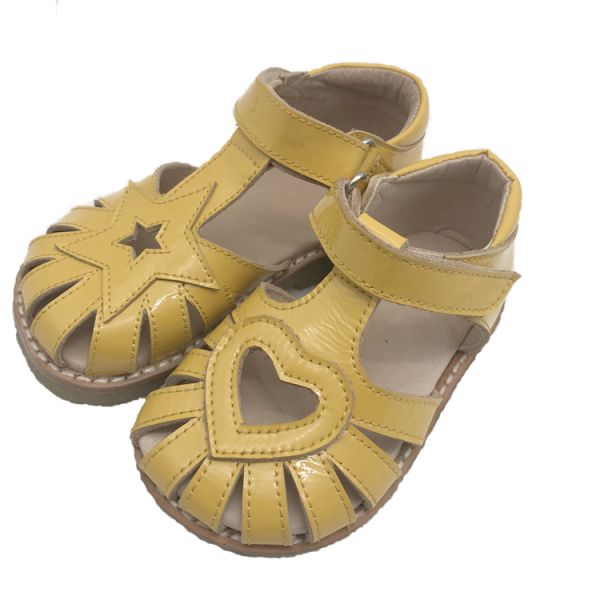 Yellow Soft Kids Slippers Sandals Mirrored Cowhide Leather Closed Toe Sandals