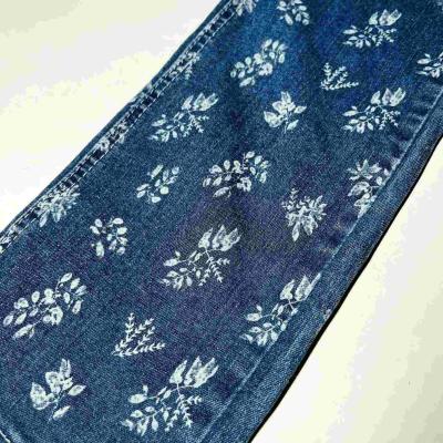 9.7 Oz Indigo Washed Elastic Denim Fabric By The Yard Flower Printed
