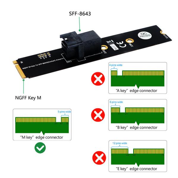 M.2 Module With Mini-SAS HD (SFF-8643) 36-Pin Connector For U.2 (SFF-8639) NVMe SSD (Upward MiniSAS)