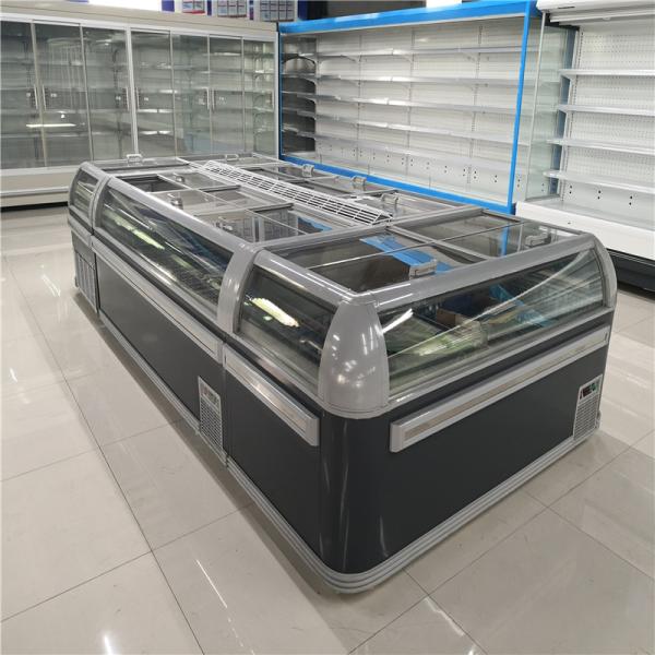 Supermarket Commercial Island Freezer Sliding Glass Curved Lid Chest Combined Island Fridge Freezer