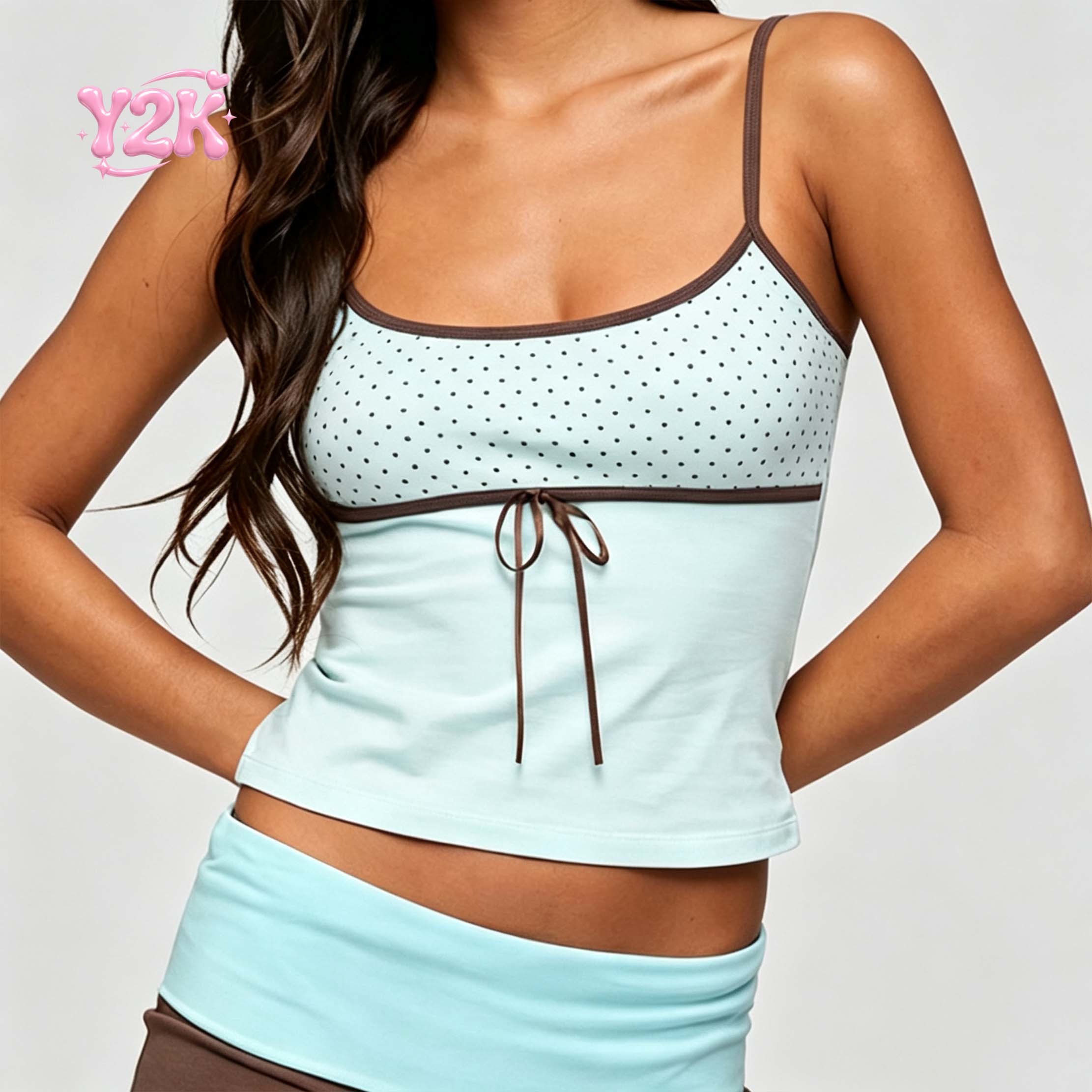 Custom Women's Polka Dot Tie Front Cami Tank Top