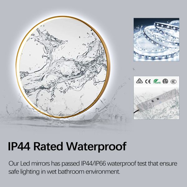 Luxury Circular Commercial Mirrors , Round Black Framed LED Bathroom Mirror