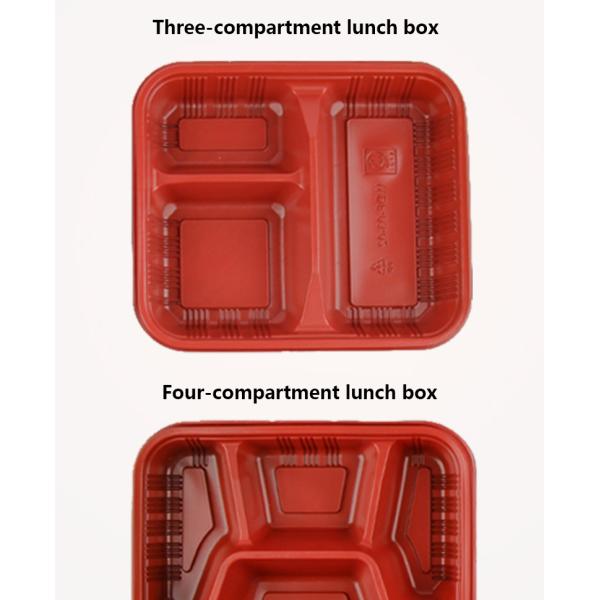 Disposable lunch box with lid rectangular compartment takeaway box red and black