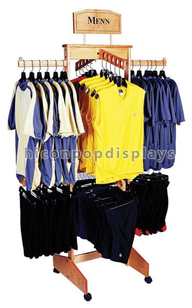 Hanging Clothing Store Fixtures Simple Freestanding Wooden Clothes Rack For Promotion