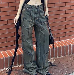 Small Order Clothing Manufacturers Vintage Multi Pocket Tooling Jeans Loose