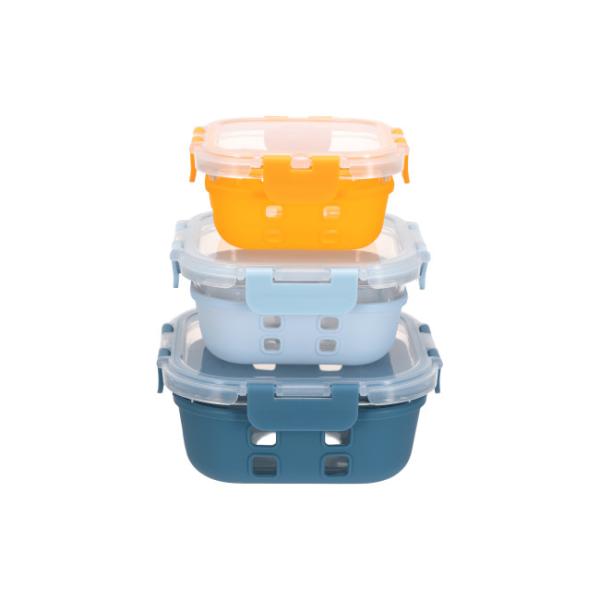 BPA Free Glass Food Prep Containers Set With Silicone Sleeve And Cool Lock PP Lid