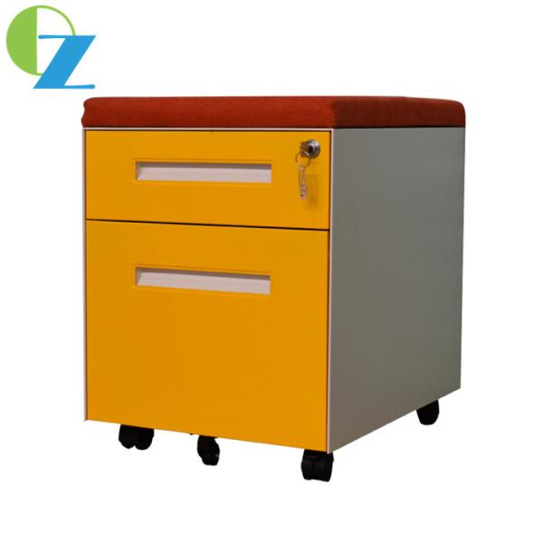 Metal Handle Mobile File Cabinet Rotating Assembled 2 Drawer With Cushion Top