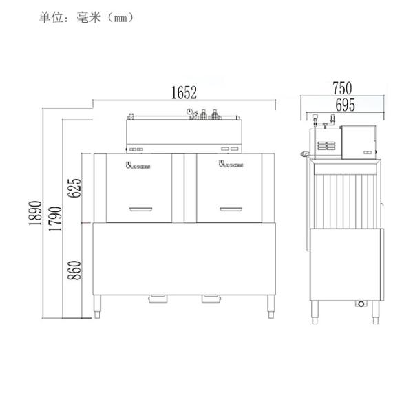 High Speed Commercial Kitchen Dishwashing Equipment 1652 * 695 * 1890mm