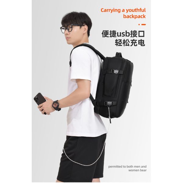 Large Capacity Backpack for Business Travel with 15-inch Laptop Compartment and Air-cushioned Straps