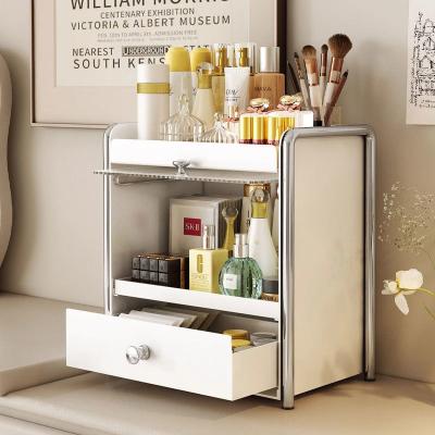 Pull-out 3 Tier Cosmetic Storage Box with Dust-proof Cabinet Door Kitchen Spice Jar Rack Coffee Capsule Drawer Desktop Organizer