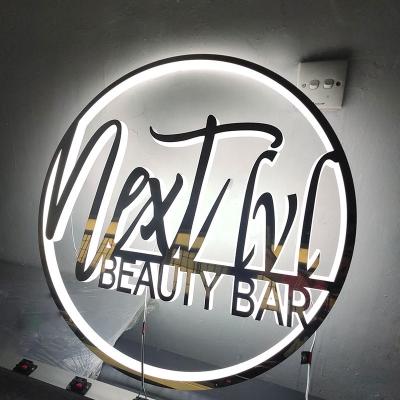 Gold Bar Counter Led Light Logo Alphabet Letter Glow in the Dark Round Acrylic Sign Board Luminous Letter Logo Wall Signage