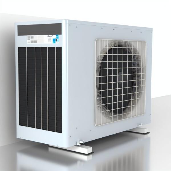 Unidad comercial de CA con refrigerante R32 en pie en el piso del inversor