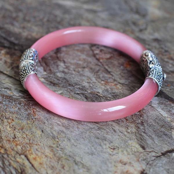 Women Vintage Jewelry Sterling Silver Zirconia Bangle Bracelet (015741WPINK)