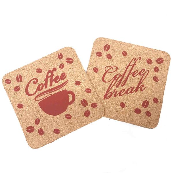 Le café met en forme de tasse 4 X4 » la place Cork Coasters Bulk Heat Resistant a imprimé des mots